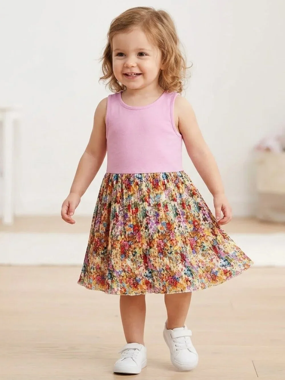 NEW Gap Baby Sleeveless Floral Pleats Knee Length Tank Top Dress Diaper Cover 2